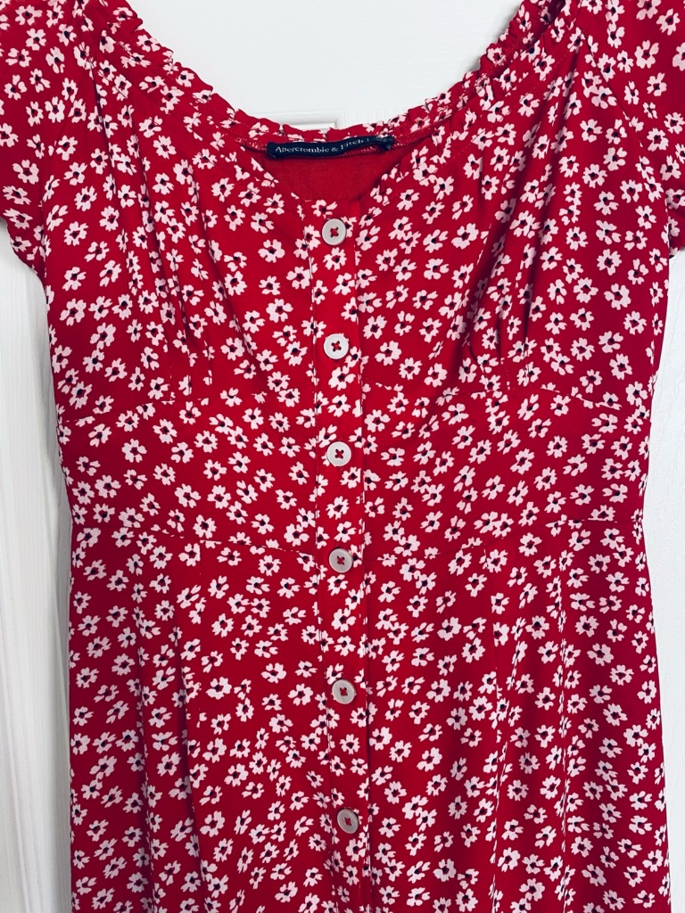 Abercrombie & Fitch Red Floral Mini Dress XS Milkmaid Y2K Puff Sleeve Tie Back - Picture 3 of 11